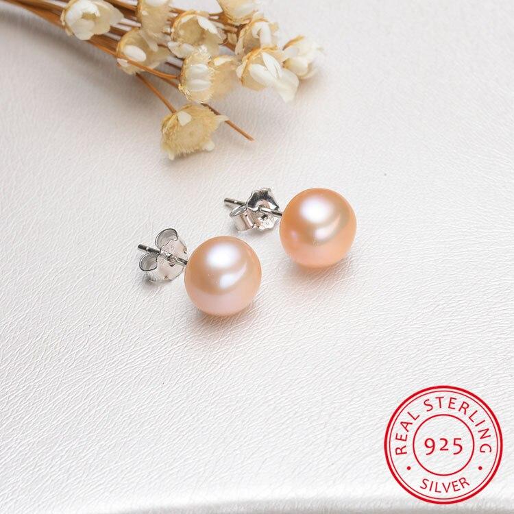 Серьги с жемчугом белого и розового цвета в стиле бохо, милые женские круглые серьги-гвоздики диаметром 6/8/10 мм из 100% настоящего серебра 925 пробы, женские свадебные серьги