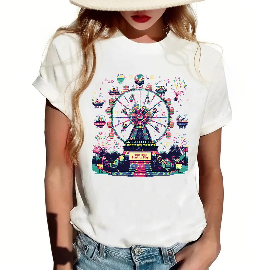 Женская повседневная футболка с круглым вырезом и короткими рукавами с принтом