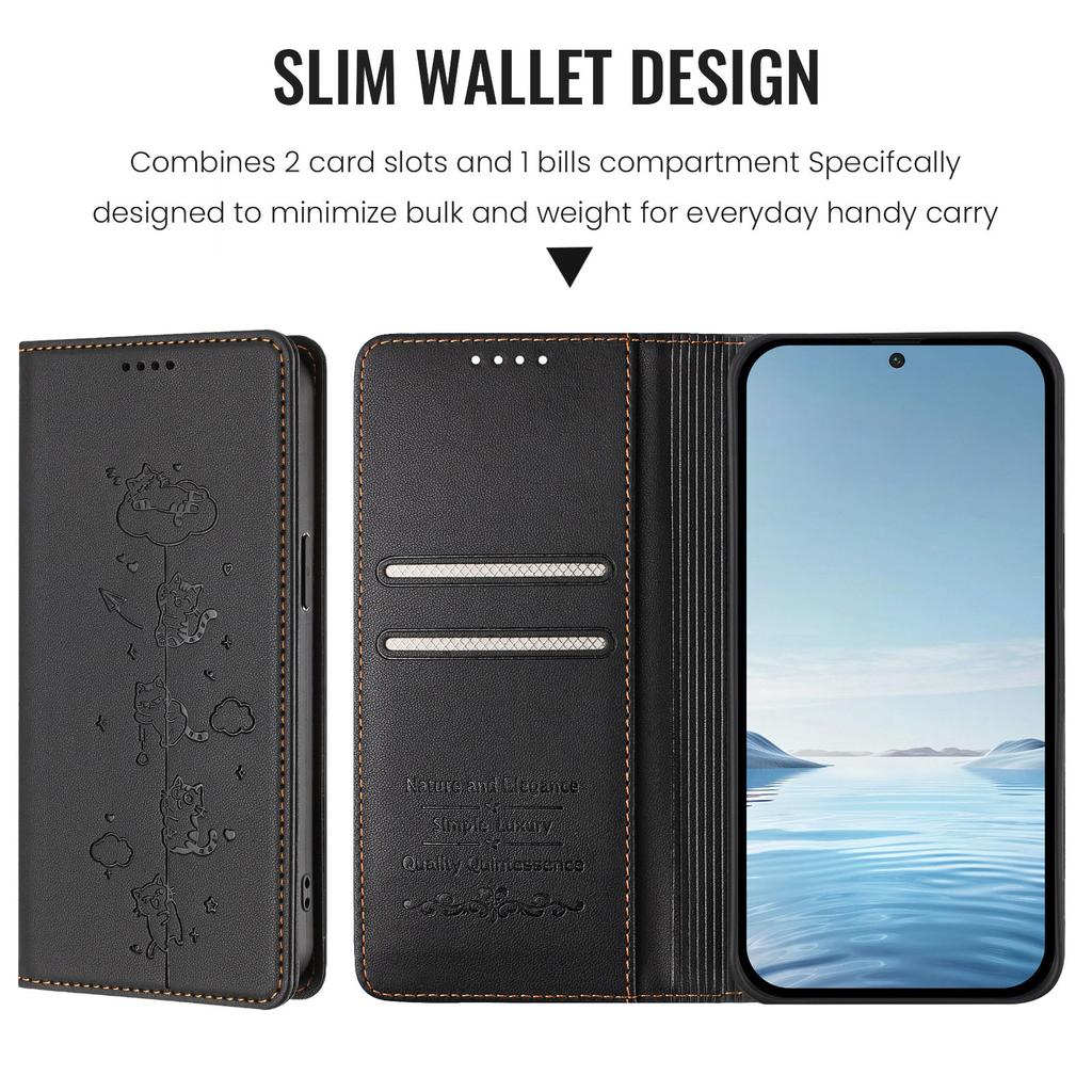 For iPhone 16 Pro Max Case RFID Blocking Wallet Stand Imprinted Cat Pattern Leather Phone Cover
