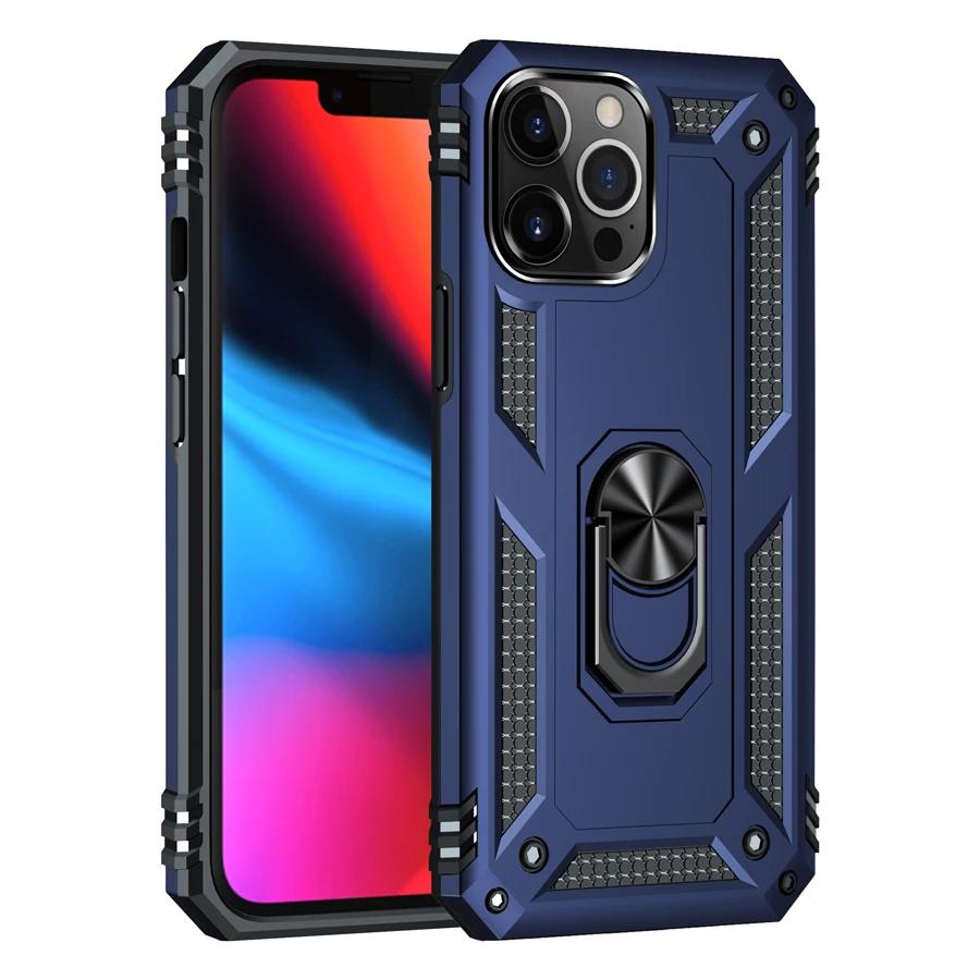 Shockproof Armor Bumper Case For iPhone 15 14 Plus 13 12 11 Pro XR XS Max X 7 8 6 SE Finger Holder Magnetic Metal Ring Cover