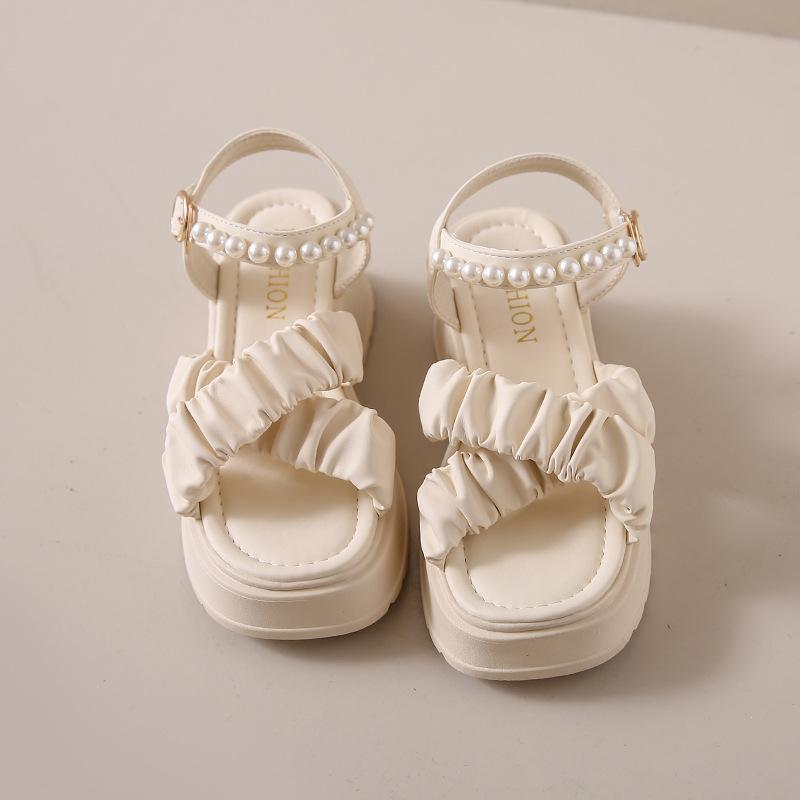 2024 Summer New Open Toe Pearl Button Strap Thick Sole Waterproof Platform Sandals for Women Thick Sole Shoes for Women's