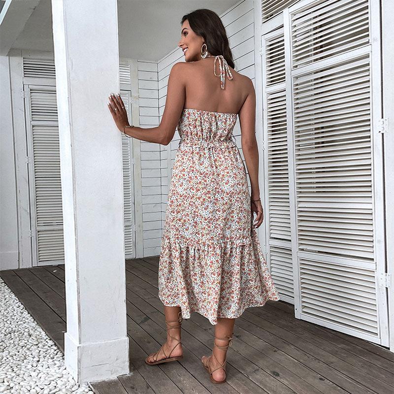 Белое пляжное платье с лямкой и лямкой с цветочным принтом на талии, S-XXL