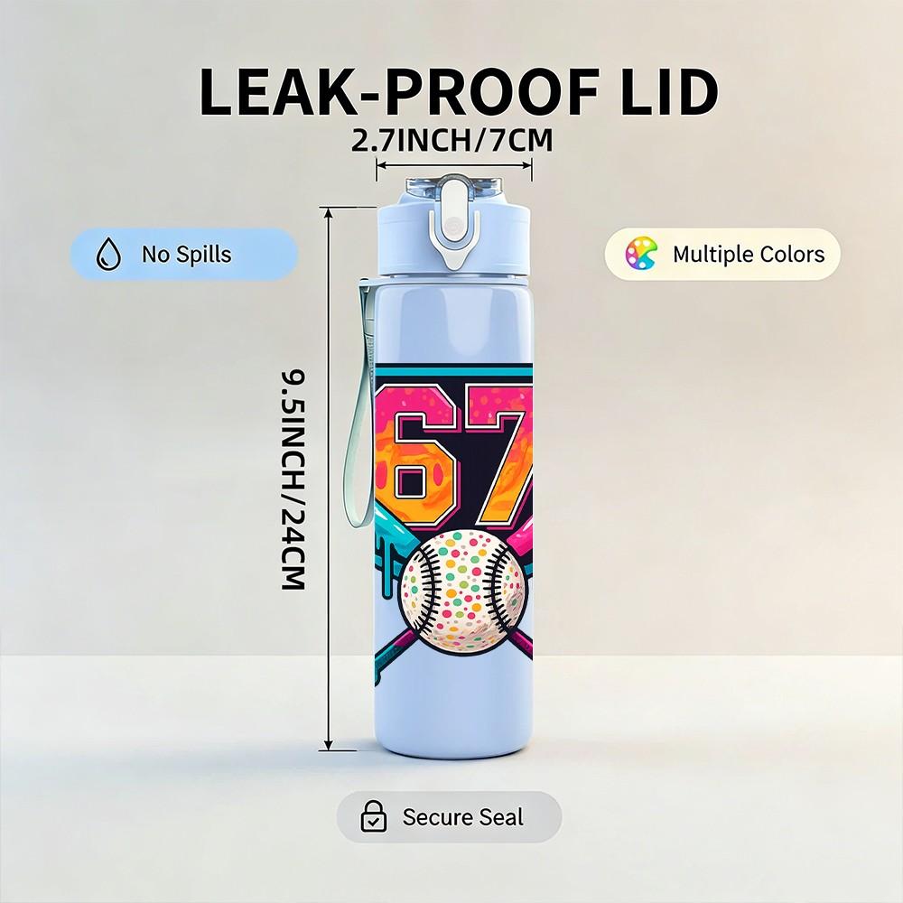 1PC Sixty Seven Baseball Bat Art 750ml Color Plastic Sports Water Bottle Leakproof Flip Straw Lid Suitable for Sports Office Home Use