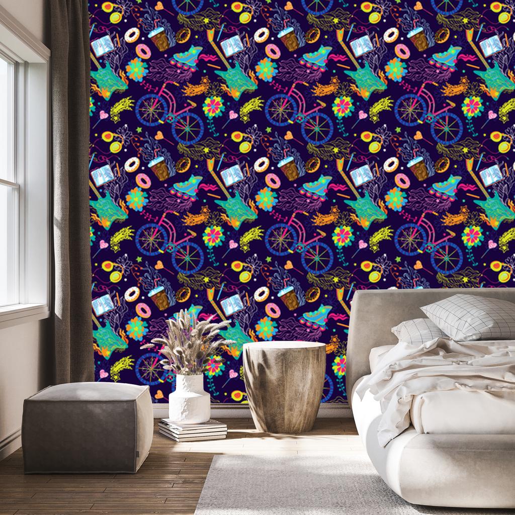 Wallpaper Colorful Youth Collage for Living Room and Bedroom 50x1000