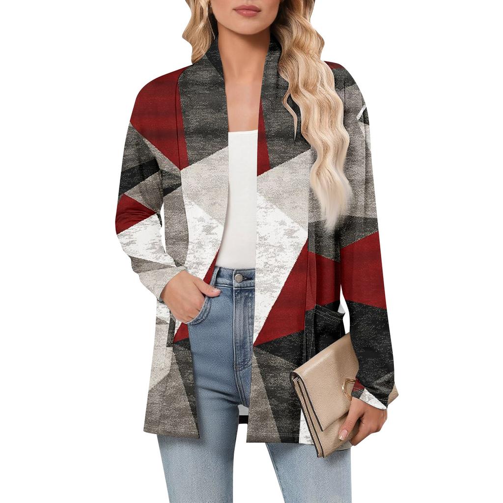 Женский кардиган с длинным рукавом, V-образным вырезом, модная рубашка с принтом, легкий, повседневный, свободный, тонкий кардиган с карманами