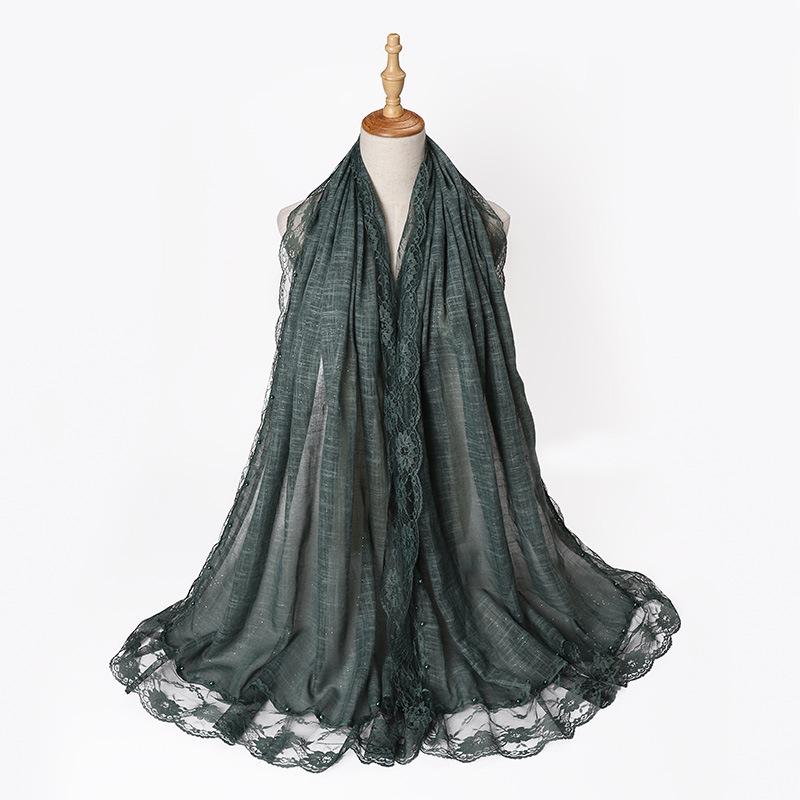 Solid Plain Lace Flower Patchwork Scarf for Women Muslim Islamic Hijab Head Scarves Shawls Female Long Pashmina Headwear