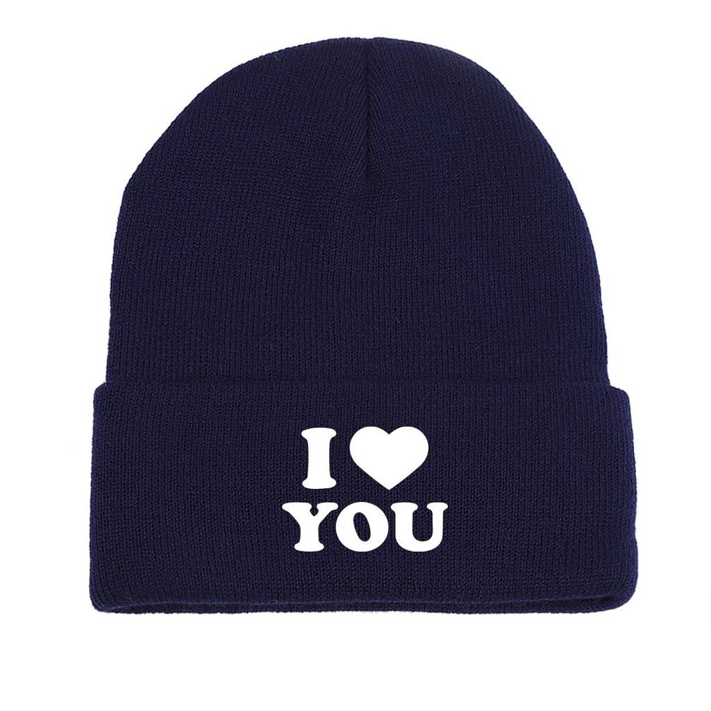 White "I LOVE YOU" Warm Knitted Cap Beanie, Valentine's Day Skull Cap Lightweight Candy Color Simple Headwear Knit Hat Beanie