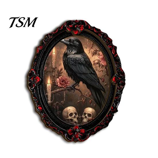 Vintage Halloween Theme Home Ornaments Magnetic Fridge Magnet, Ghost Witch Photo Frame, Wooden Refrigerator Magnets Frame Decoration, Atmospheric Dark
