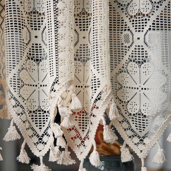 Французское кружевное занавеска винтажная короткая прозрачная занавеска для шкафа фермерский дом деревенский бохо маленькое окно кулиска светофильтрующая вязаная крючком занавеска