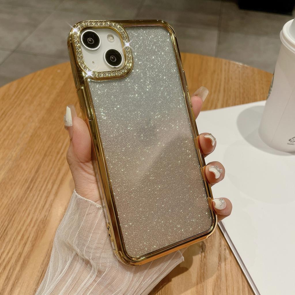 Подходит для iPhone15promax Зеркальная магнитная подставка, Чехол для телефона, Вспышка для объектива iPhone 14, 13 Градиентный глиттер