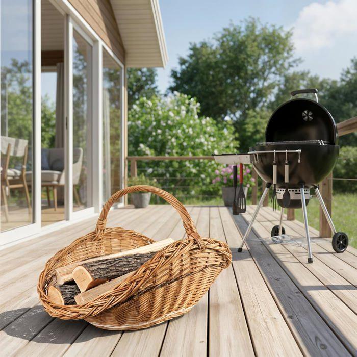 Panier à bois - CREATIVE HOME - 67x41x43 cm - Osier tressé naturel - Poignée - Brun