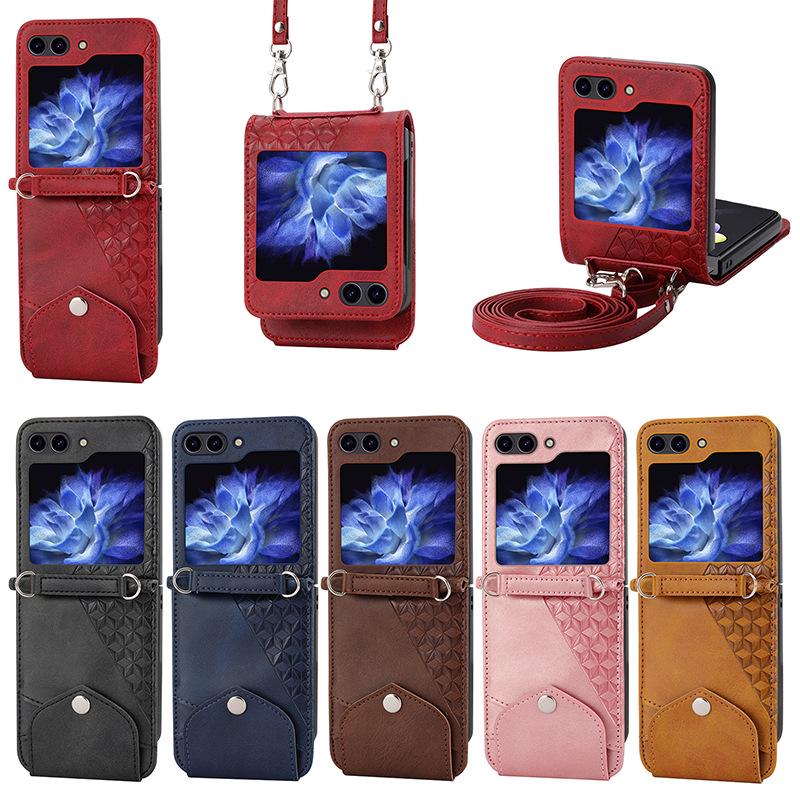 Samsung Z Flip Leather Case, Calf Pattern Full Coverage for Z Flip5, 4, 3.