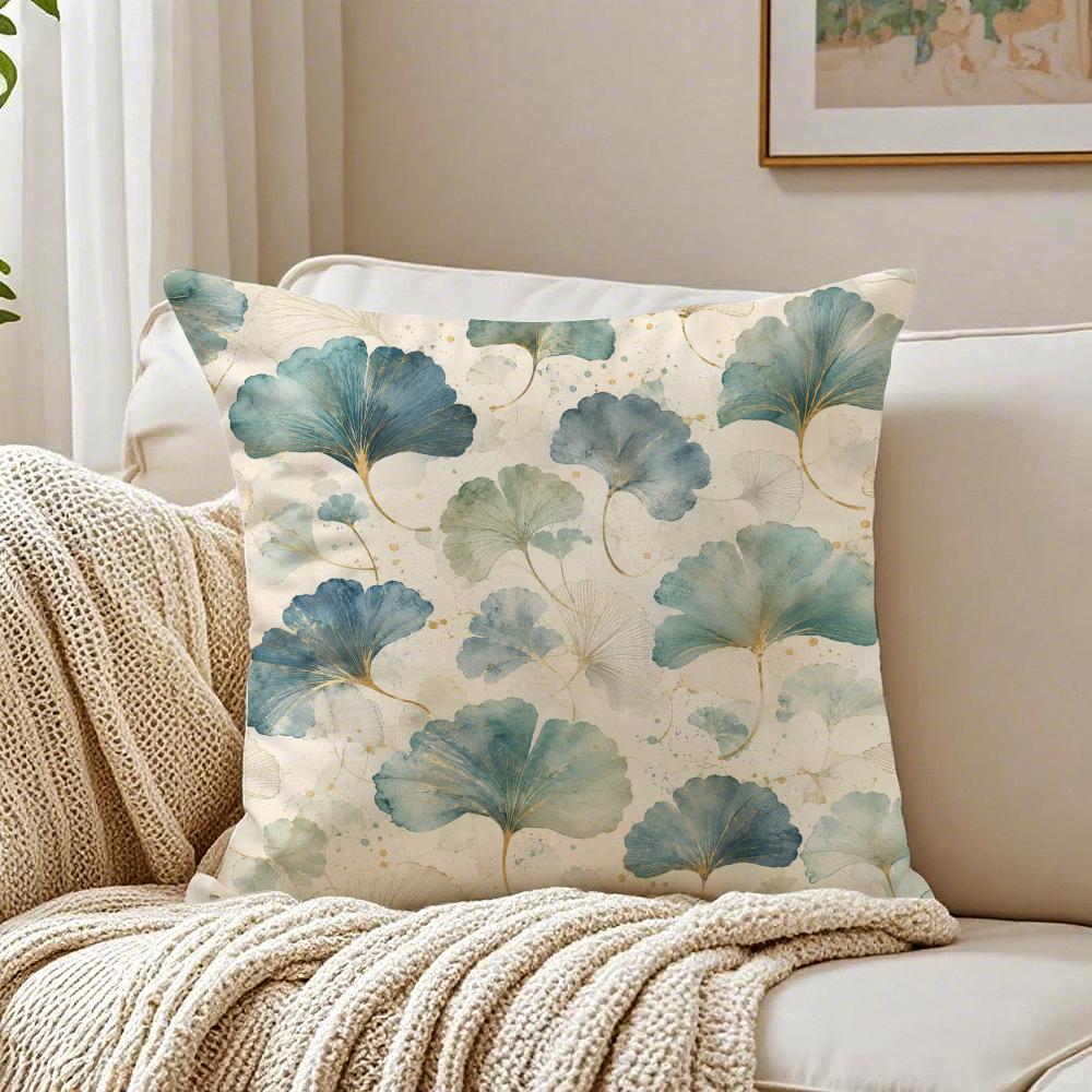LuxuryStyle Blue Gold Ginkgo Leaves Pillow Case Organic Short Plush Cushion Covers Breathable Washable WrinkleResistant