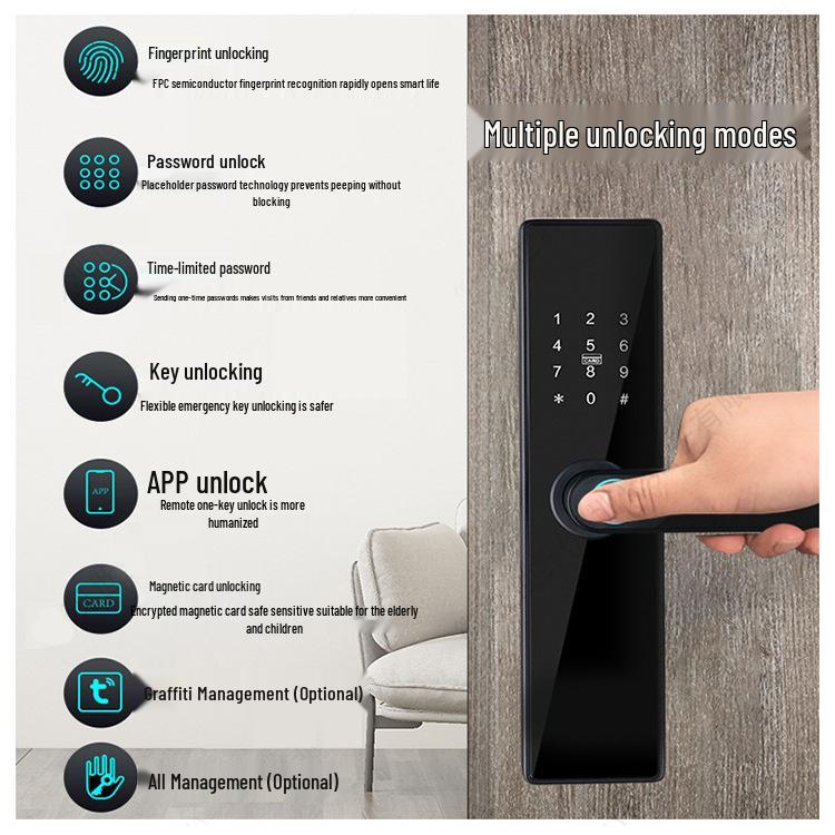 Многоязычный умный дверной замок с отпечатком пальца и дизайном граффити
