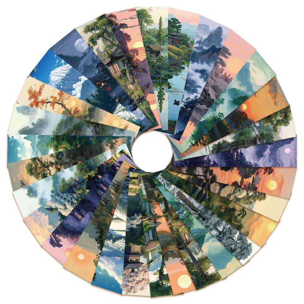 30pcs Chinese Landscape Bookmark Literary Classical Decoration Reading Page Mark Books Mark Students Creative Gift Cards