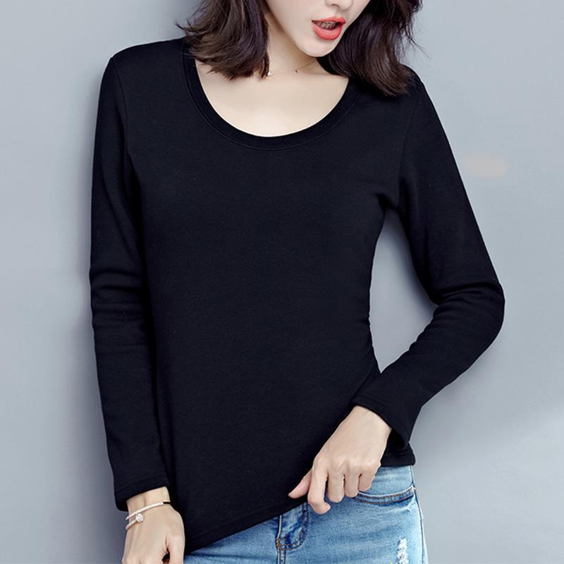 Женская термофутболка Plus Velvet с длинными рукавами - новая футболка с круглым вырезом для осени и зимы