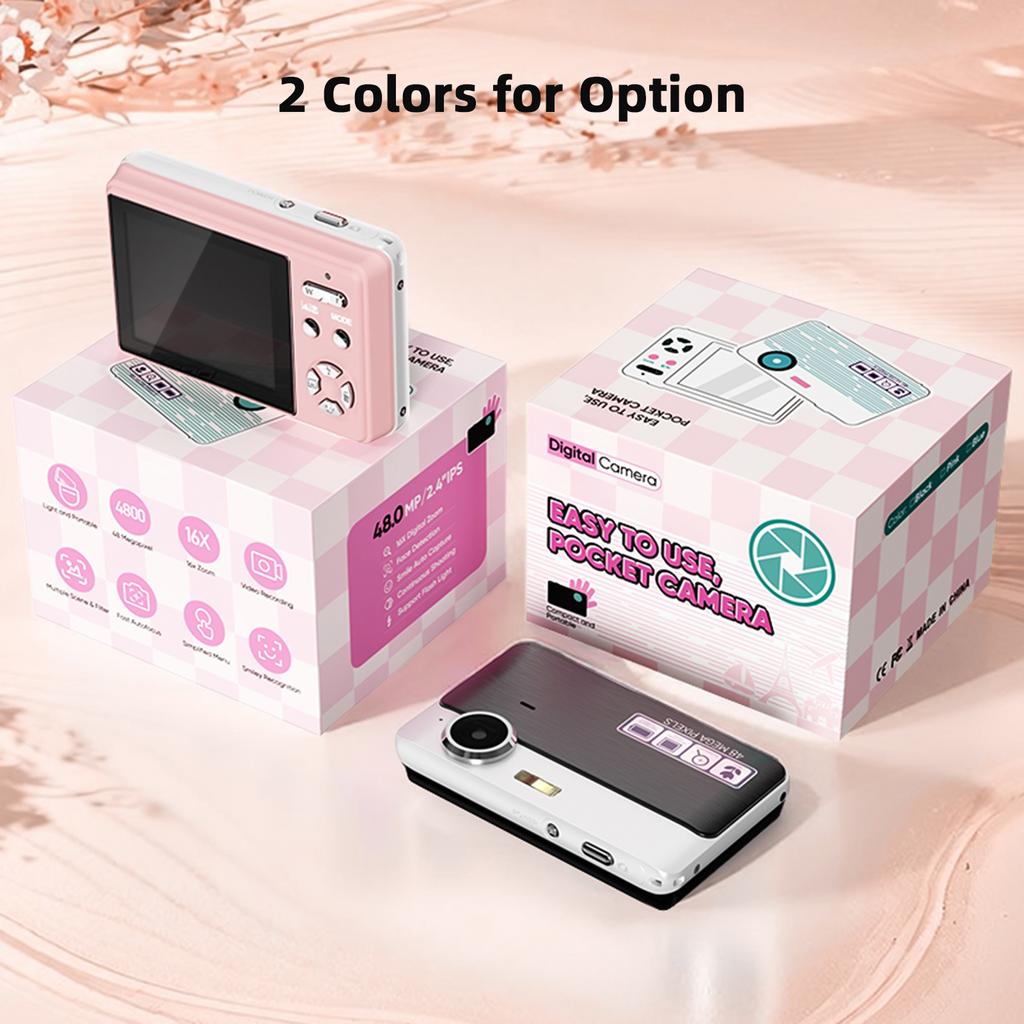 Цифровая камера 1080P, карманная цифровая видеокамера 48 МП, экран 2,4 дюйма, автоматическая фокусировка, 16-кратный цифровой зум