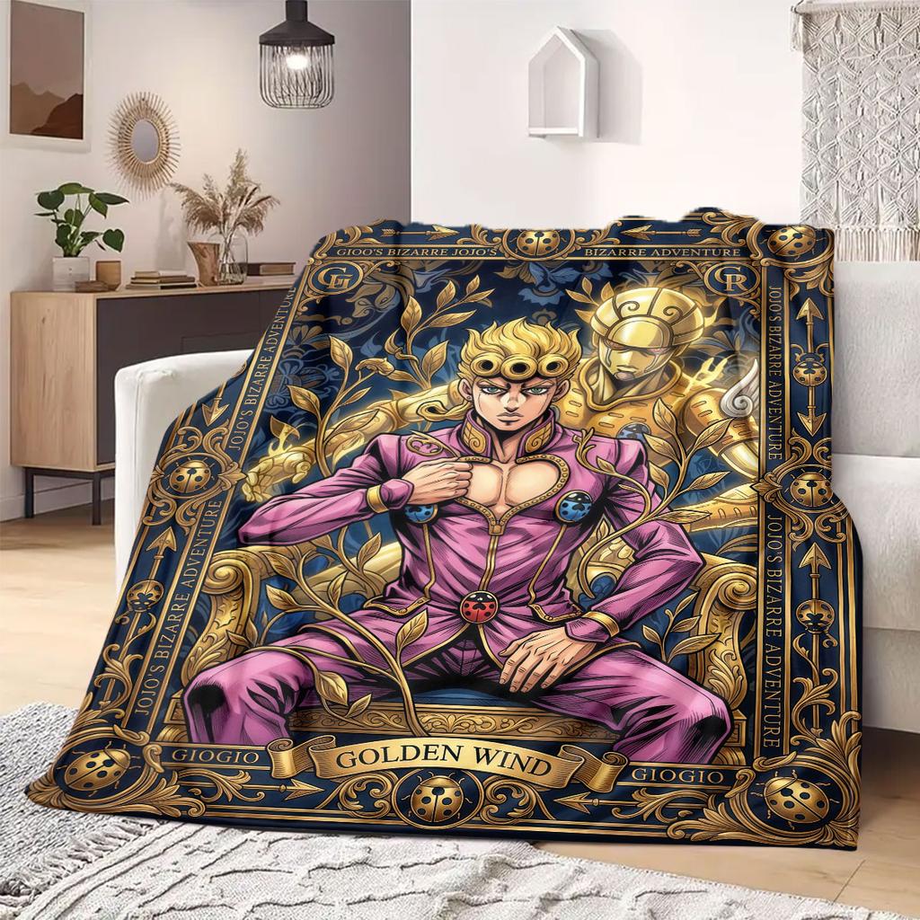 Фланелевое одеяло с принтом JoJo's Bizarre Adventure, Мультяшные персонажи для дивана, Уютный плед для спальни, Дорожный коврик_LIAN