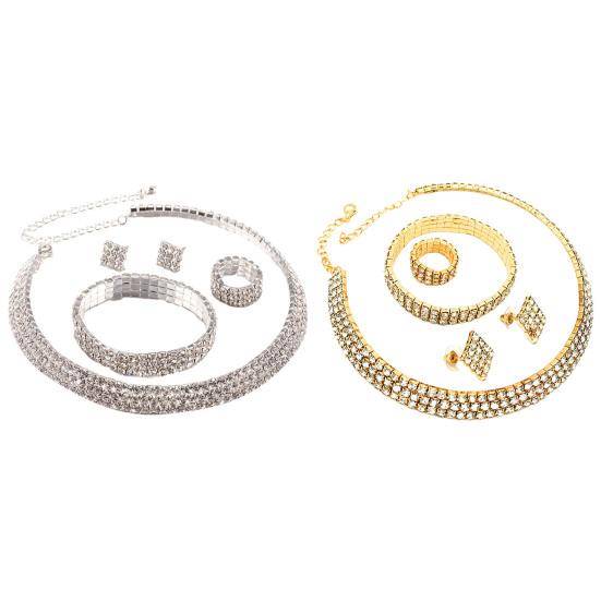 1 комплект, ожерелье, браслет, серьги, кольцо, геометрические стразы, ювелирные изделия, блестящий комплект ювелирных изделий для свадьбы