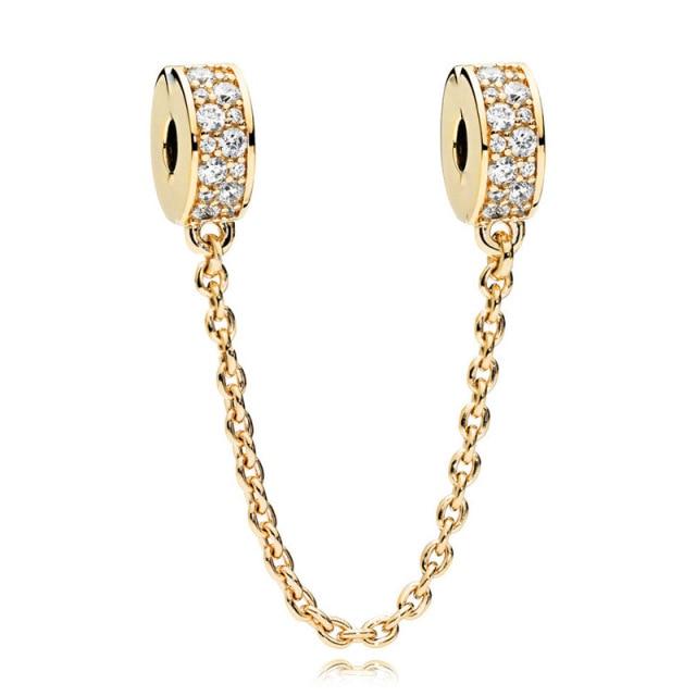 Silver 925 Zirconia Butterfly Flower Crown Safety Chain Charm Bead Fit Bracelet Pendant DIY Jewelry For Women