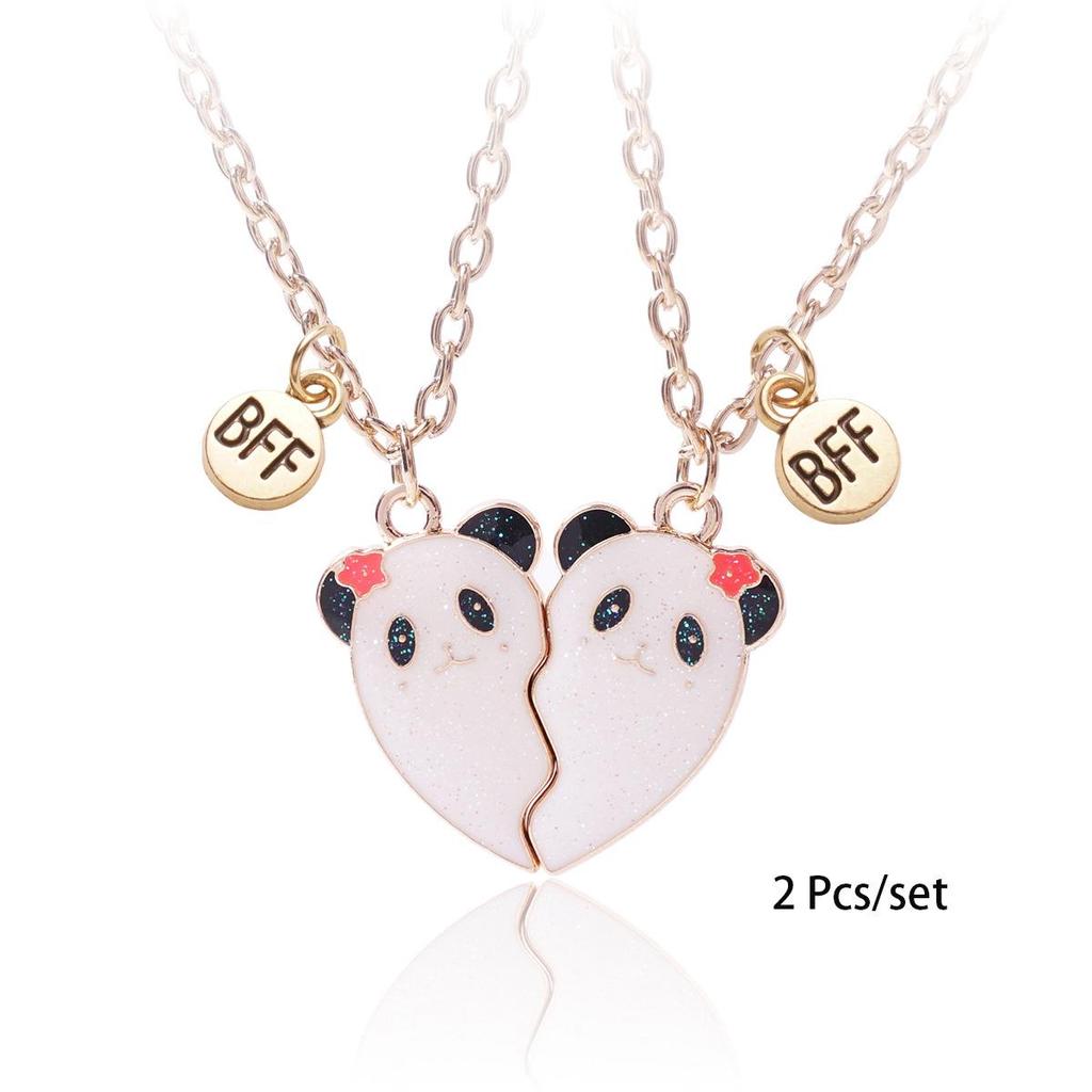 Розовый медведь и панда ожерелье-подвеска дружбы для детей - Магнитный мультяшный разъемный дизайн