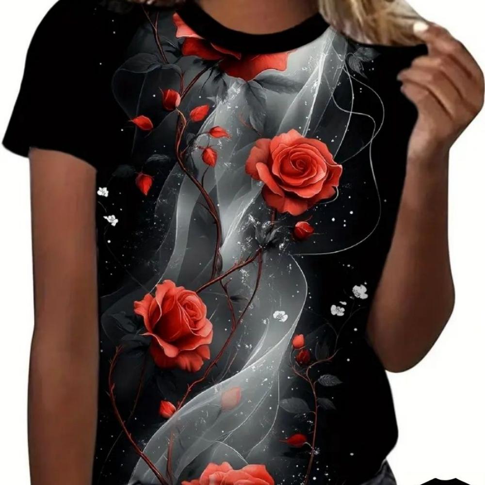 Летняя женская футболка с 3D-принтом, круглым вырезом, модная, универсальная, дышащая, трендовая, повседневная