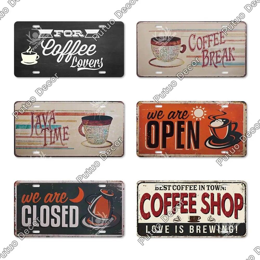 Putuo Decor Coffee Metal Sign Licenses Plate Plaque Metal Vintage Tin Sign Decoration for Cafe Kitchen Club Home Wall Decor