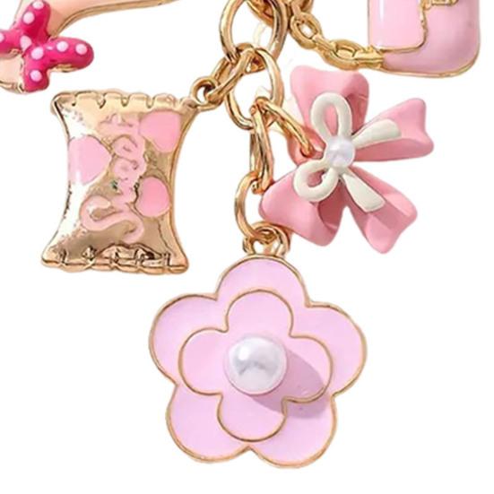 Брелок-подвеска Yousheng с украшением из искусственного жемчуга, эмалированным сердцем, бантом и цветочным шармом, декоративный аксессуар для ключей