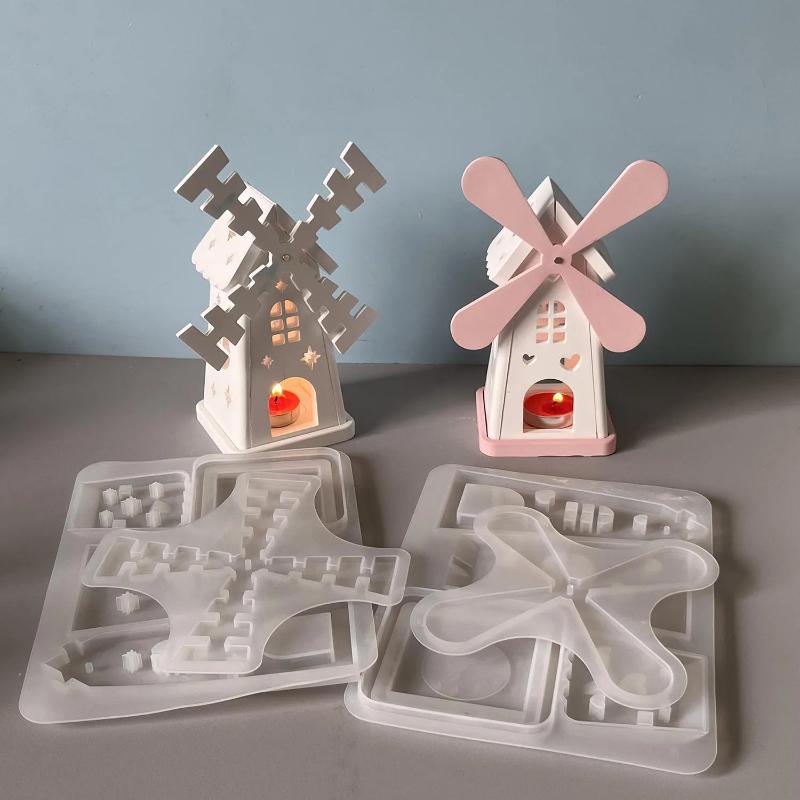 Windmill House Silicone Molds DIY 3D Tea Light Cup Holder Gypsum Plaster Concrete Mould Craft Ornament UV Epoxy Resin Tool