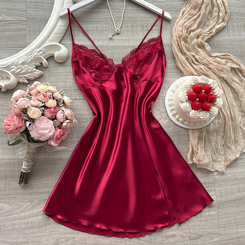 Женская пижама Соблазнительная сексуальная ночная рубашка Модная простая ночная рубашка с бретельками через шею