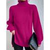 Turtleneck Raglan Long Sleeves Side Split Hem Women Sweater Winter Solid Color Loose Warm Sweater Jumper