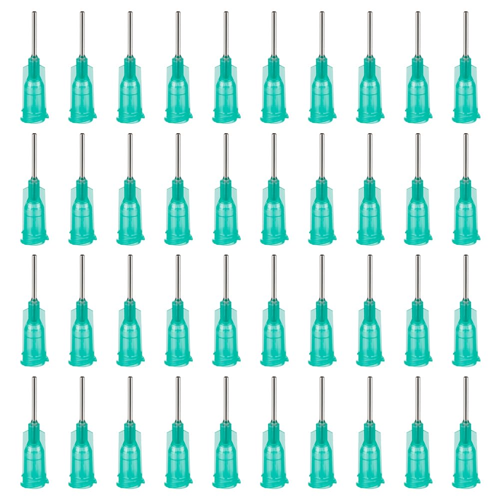 BENECREAT 150Pcs 304 Stainless Steel Dispensing Needle, 14 Gauge Turquoise Blunt Tip Glue Bottle Needles with Luer Connector for Alcohol, Essential
