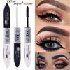 2 IN 1 Black Mascara Waterproof Silk Fiber Volume Double Effect Long Lasting Curling Eyes Makeup