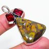 Natural Bamboo Jasper, Garnet Gemstone 925 Sterling Silver Pendant 2.21" c5K08
