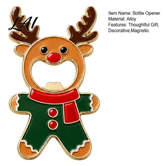Elk Party Favors Christmas Gingerbread Man Bottle Opener Metal Refrigerator Magnet Beer Stocking Stuffers Decorative Cap Remover for Kitchen Supplies