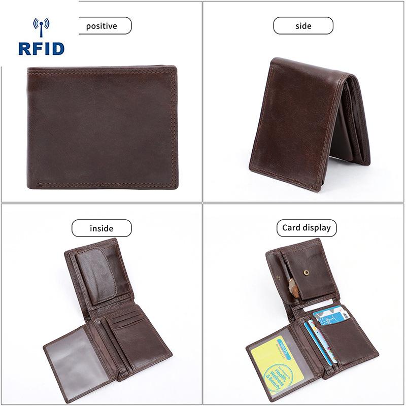 Мужской кожаный кошелек Ретро RFID Защита от кражи наличных Монетница Складной кошелек Кошелек с множеством отделений для карт