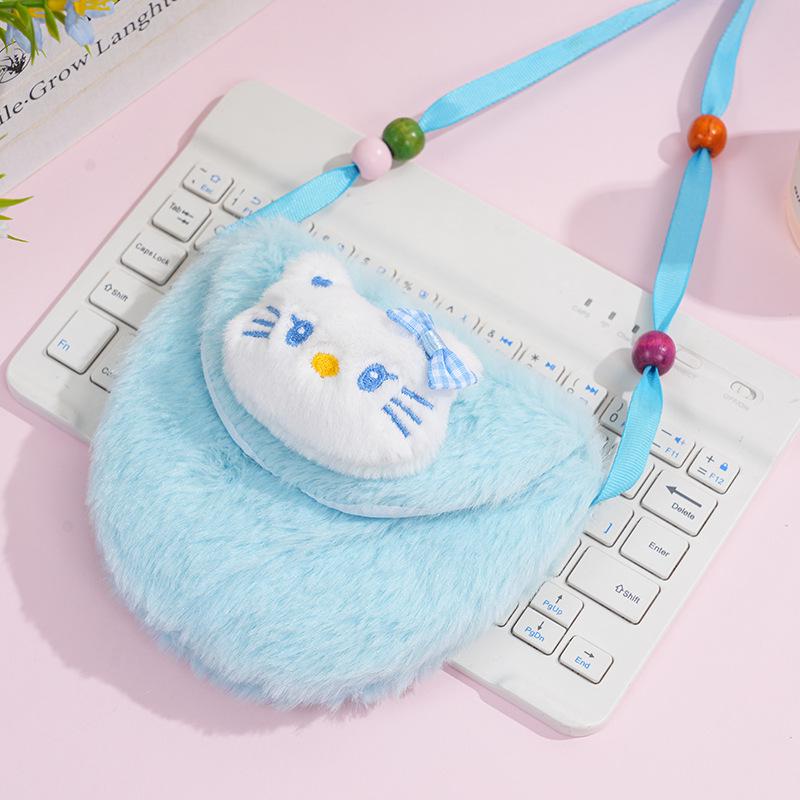 Плюшевая сумка кроссбоди Hello Kitty с градиентом: Детский кошелек для монет и держатель для наушников на молнии