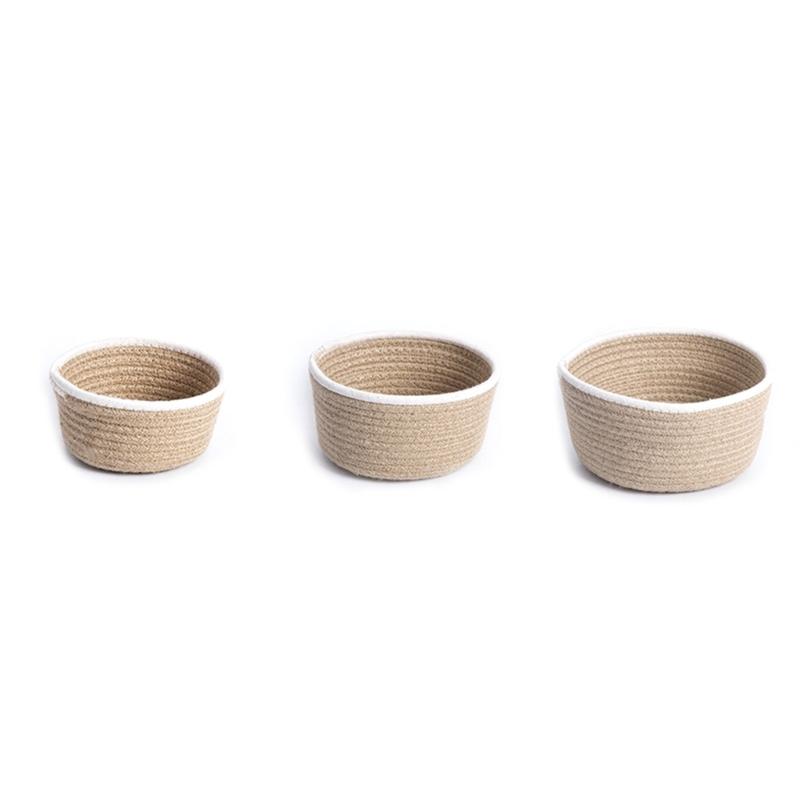 Pack of 3 Natural Linen Rope Woven Baskets Sturdy Woven Basket Collection for Contemporary Home Organizing Needs
