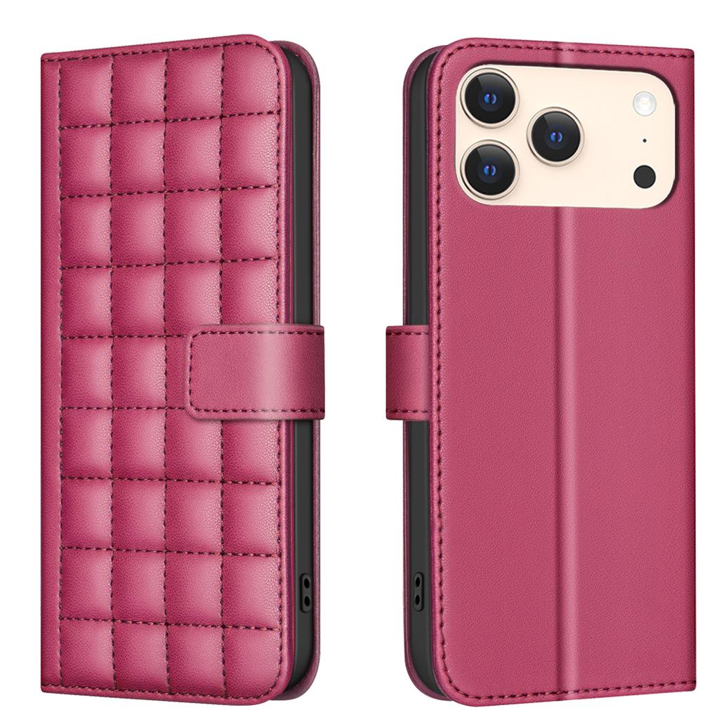 For iPhone 17 Pro Max Leather Case BINFEN COLOR Square Grid Wallet Stand Phone Cover