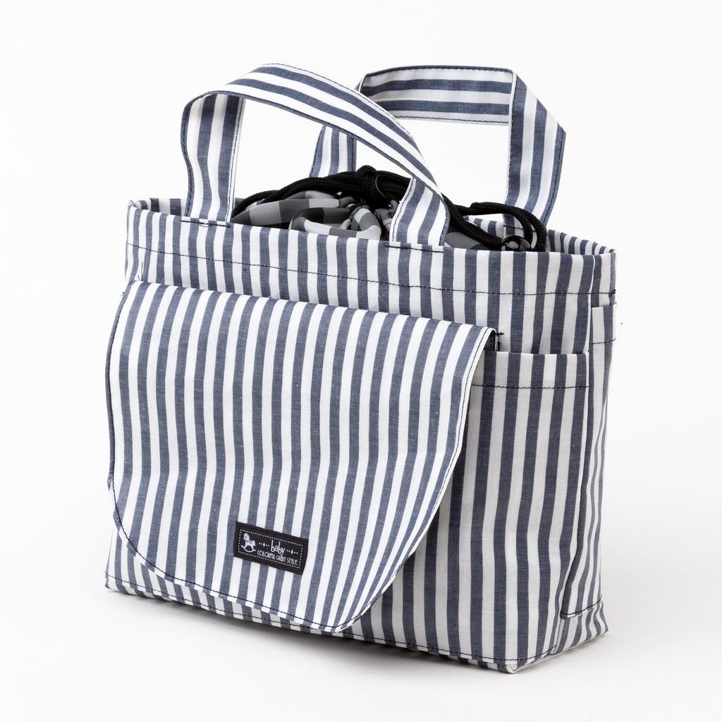 COLORFUL CANDY STYLE Diaper Pouch and Diaper Changing Pad Set (Drawstring Tote) (Basic Stripe/Navy) B8002000-BTR
