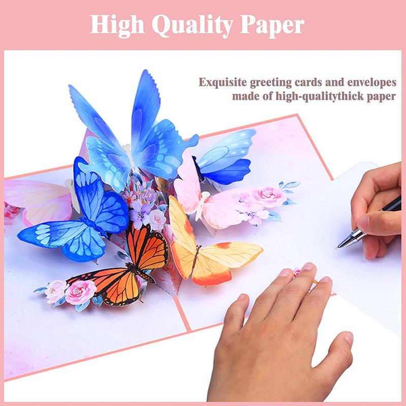 Pop Up Birthday Cards For Women, 3d Pop Up Flower Butterfly Card For Her, Daughter, Sister, Girlfriend, Girls, Attach A Delicate Envelope