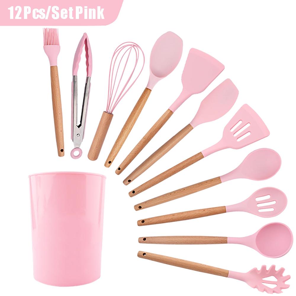 Силиконовые кухонные принадлежности, набор кухонных принадлежностей, антипригарная посуда, лопатка, лопатка, венчики для яиц, деревянная ручка, кухонный набор инструментов для приготовления пищи