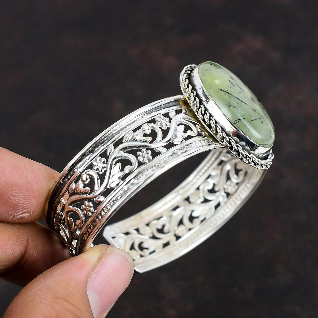 Браслет-манжета из мха пренита с драгоценными камнями, браслет ручной работы последнего дизайна из стерлингового серебра 925 пробы, регулируемый браслет-манжета, подарки для нее