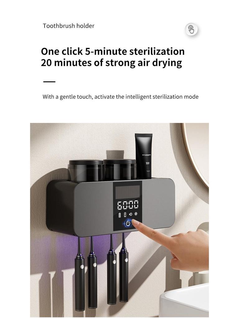 Olovvs Умный УФ Стерилизатор для зубных щеток с электрической сушкой, Безударная установка, Стакан для полоскания рта и Держатель для зубной пасты.