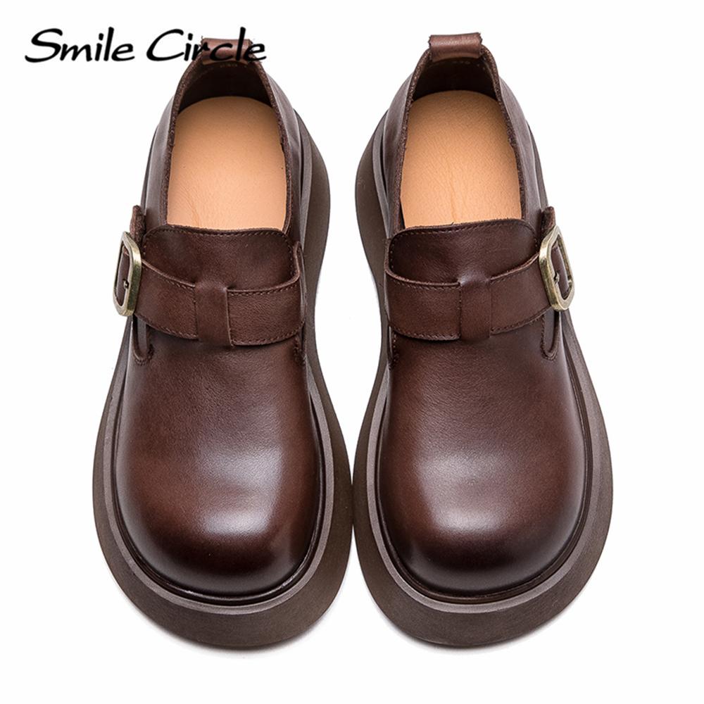 Женские туфли из натуральной кожи на плоской подошве с высокой пряжкой, модные удобные повседневные туфли