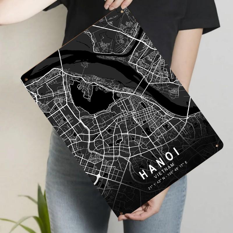 Hanoi Vietnam City Map Metal Wall Art Modern Home Decor Minimalist Urban Street Print