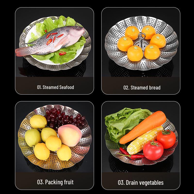 Выдвижная пароварка из нержавеющей стали 304 для сяо лун бао и паровых булочек - Многофункциональная складная стойка для сушки и приготовления на пару