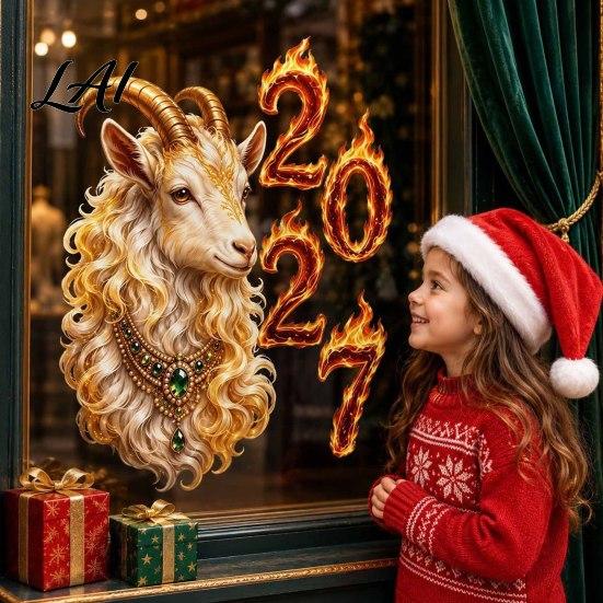 Professional Holiday Window Sticker 2027 Year of Goat Cling Golden‑White Zodiac Static Glass Cling Sticker Lunar New Spring Festival Decor