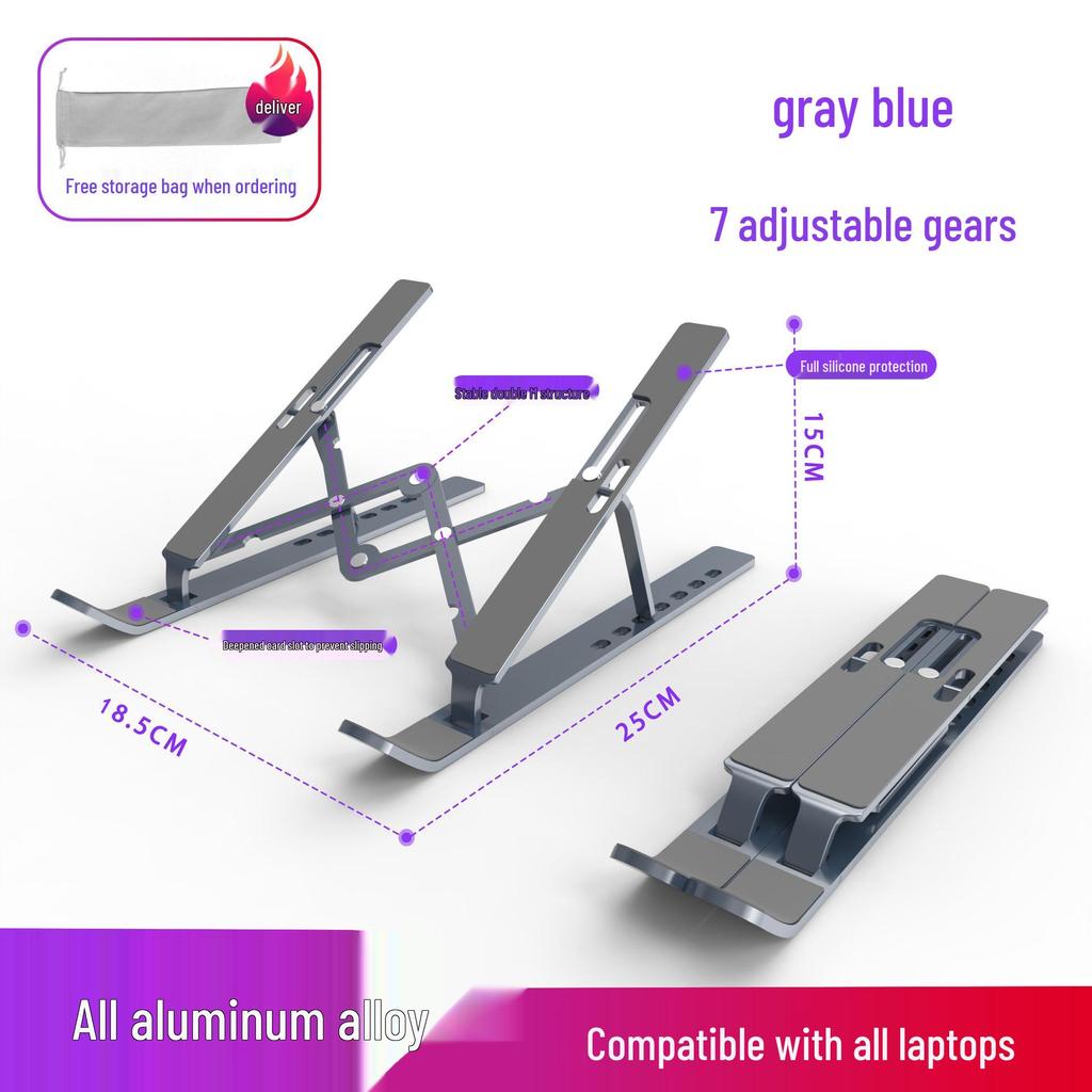 Aluminum Alloy Laptop Stand: Portable Folding Riser with Heat Dissipation and Adjustable Height.