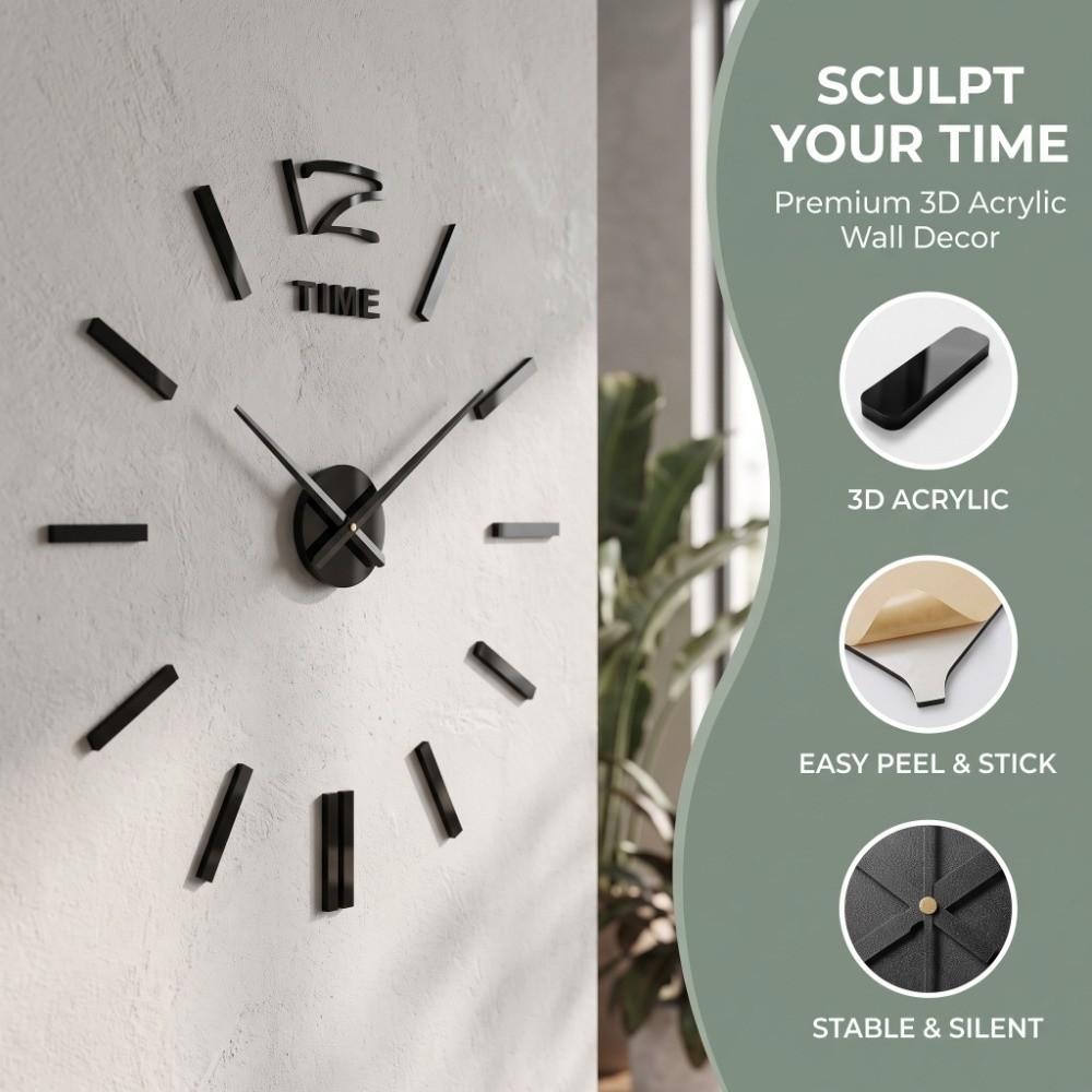 50cm 3D Wall Clock Battery Operated Wall Clock Decor Mirror Wall Clock Bedroom Wall Decor